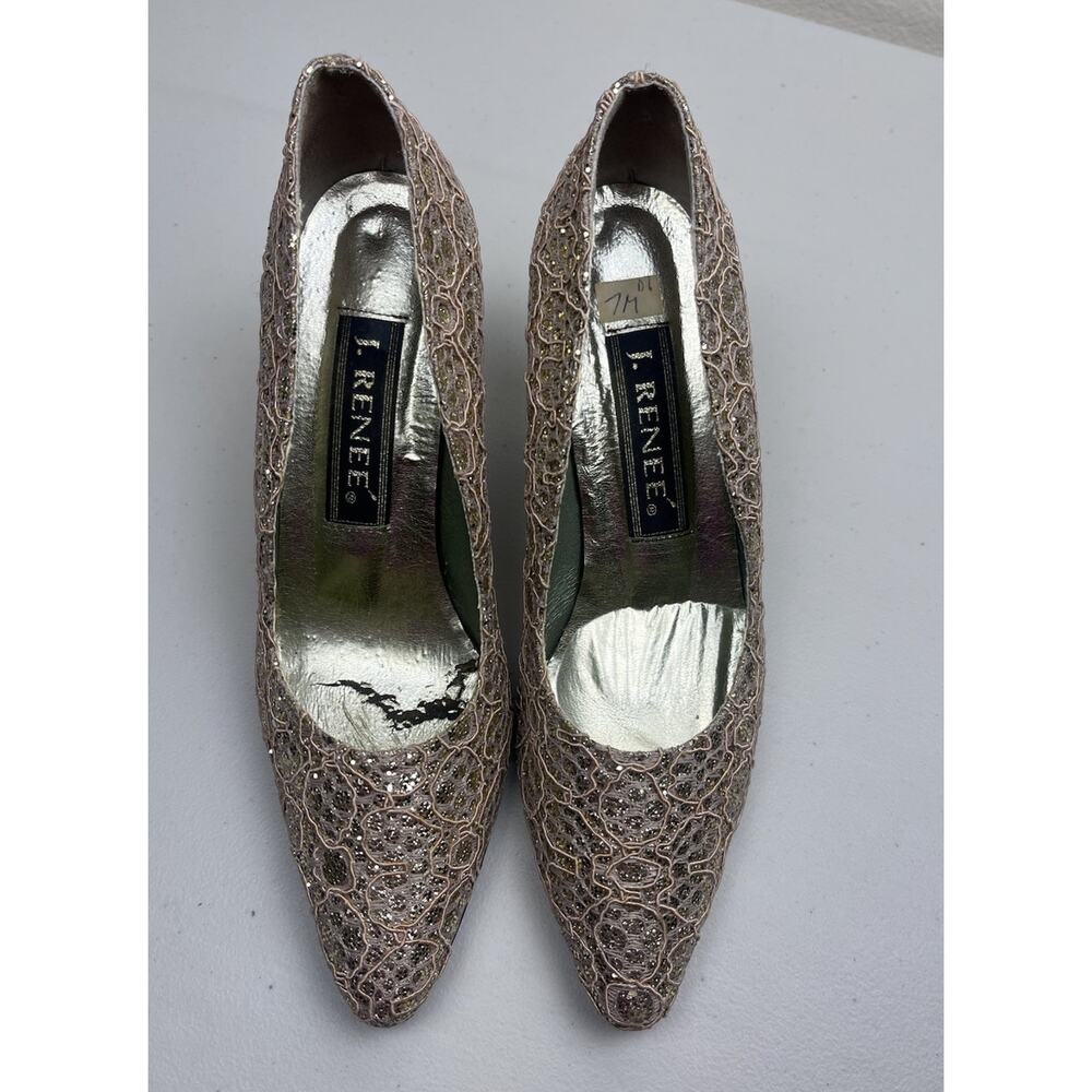 I. Renee Y2K Glitter Lace Heels Women’s 7M | Vintage Gold Sparkle Pumps
